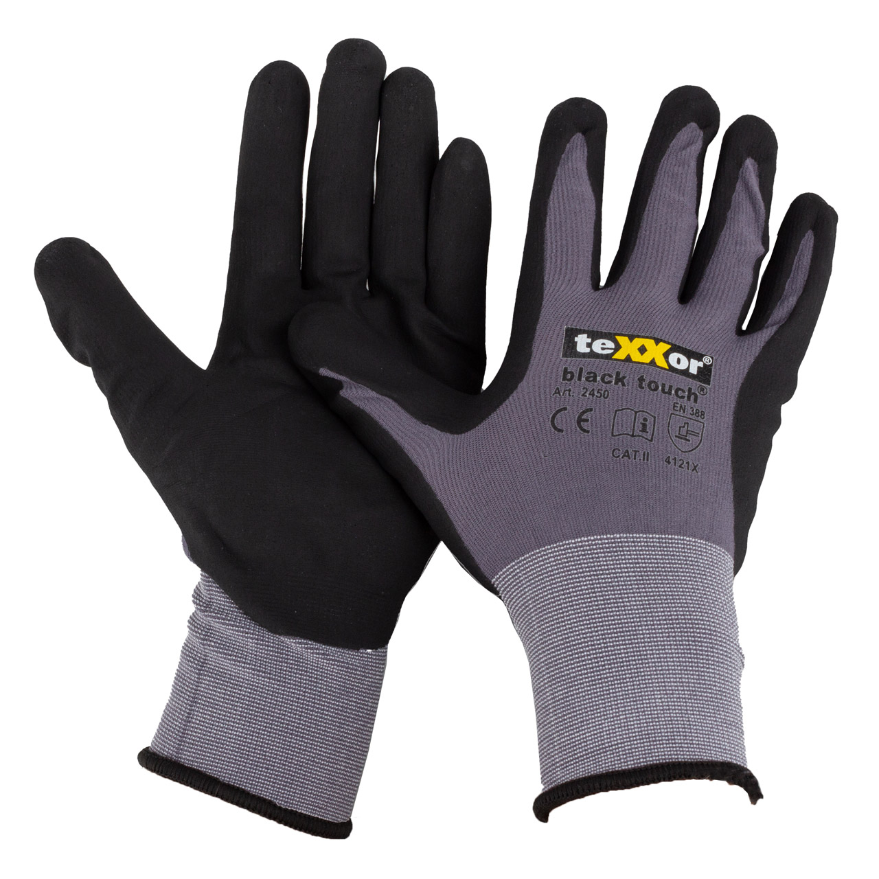 1 pair of TEXXOR BLACK TOUCH work gloves, black/gray, size 9 / L