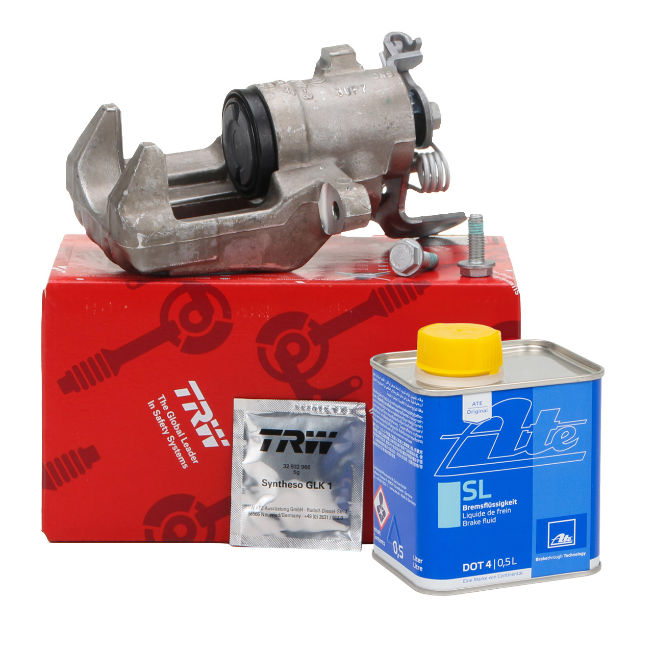 TRW Bremssattel + ATE Bremsfl&uuml;ssigkeit f&uuml;r AUDI A3 SEAT Leon VW Golf 5 6 hinten links