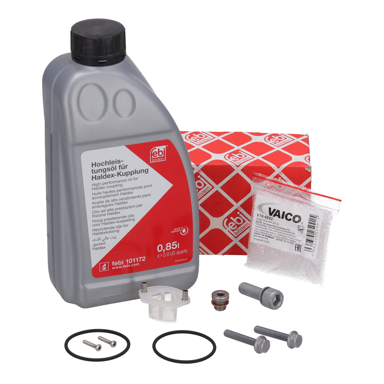 VAICO Oil Change Strainer Filter Set + febi 101172 850 mL Oil for VAG Haldex Clutch Gen 5