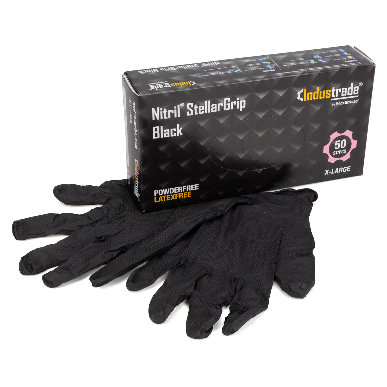 50 pairs, Size 10 / XL, Nitrile StellarGrip Gloves, Protective Gloves, Diamond Pattern, BLACK