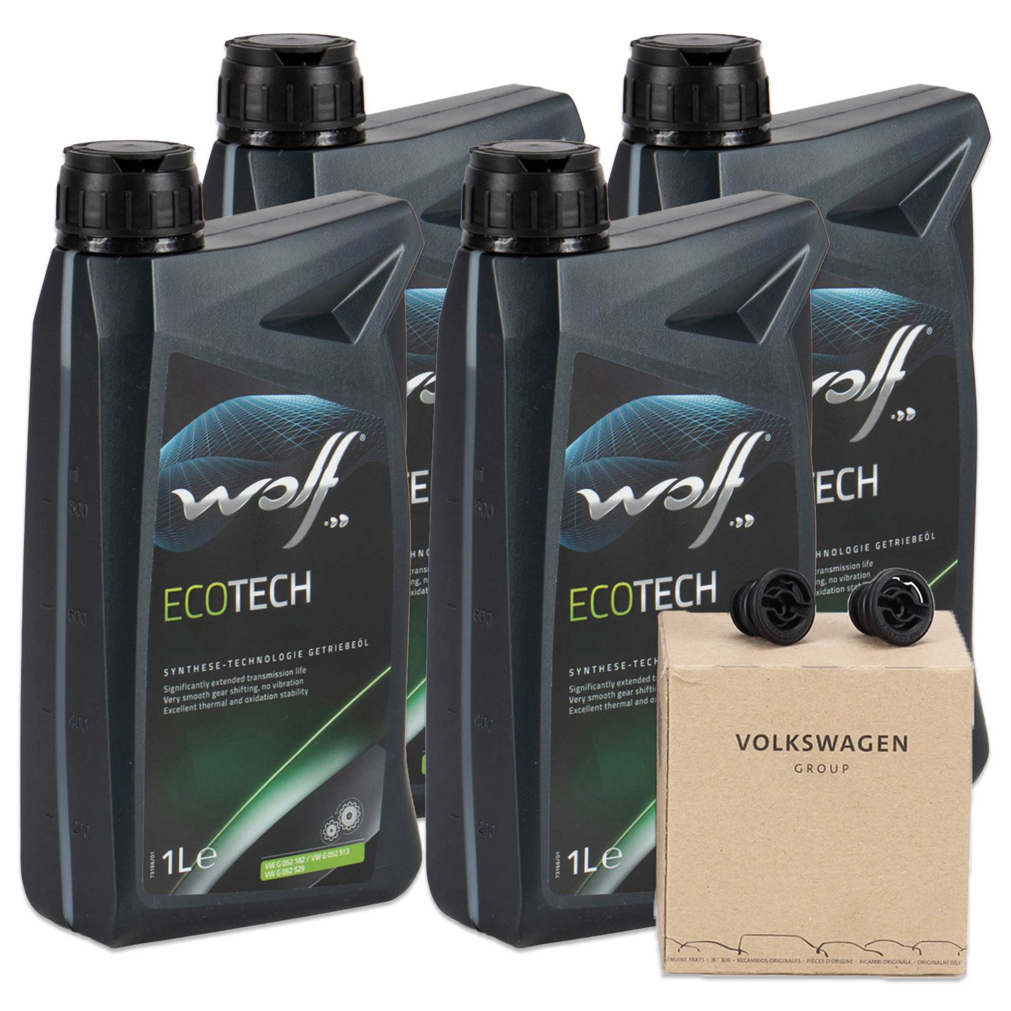 4L WOLF ECOTECH FLUID Automatikgetriebe&ouml;l + 2x ORIGINAL VAG &Ouml;lablassschraube 0CK321439A