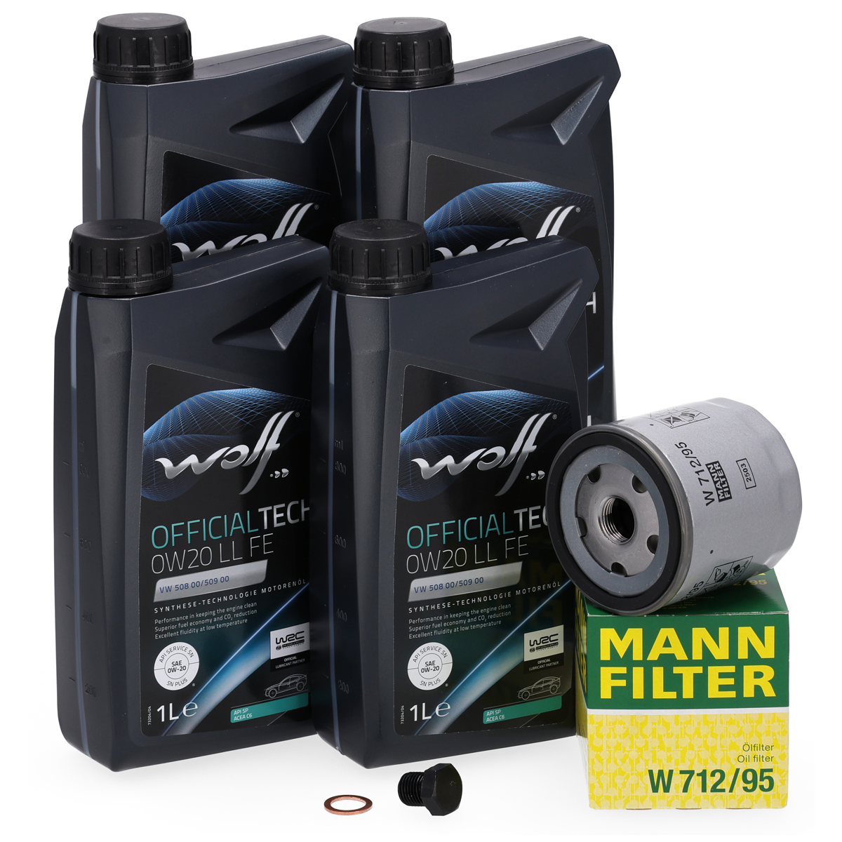4L WOLF 0W20 LL FE Motor&ouml;l + MANN &Ouml;lfilter f&uuml;r VW Golf 7 8 Passat B8 Polo 5 6 1.0-1.5 TSI
