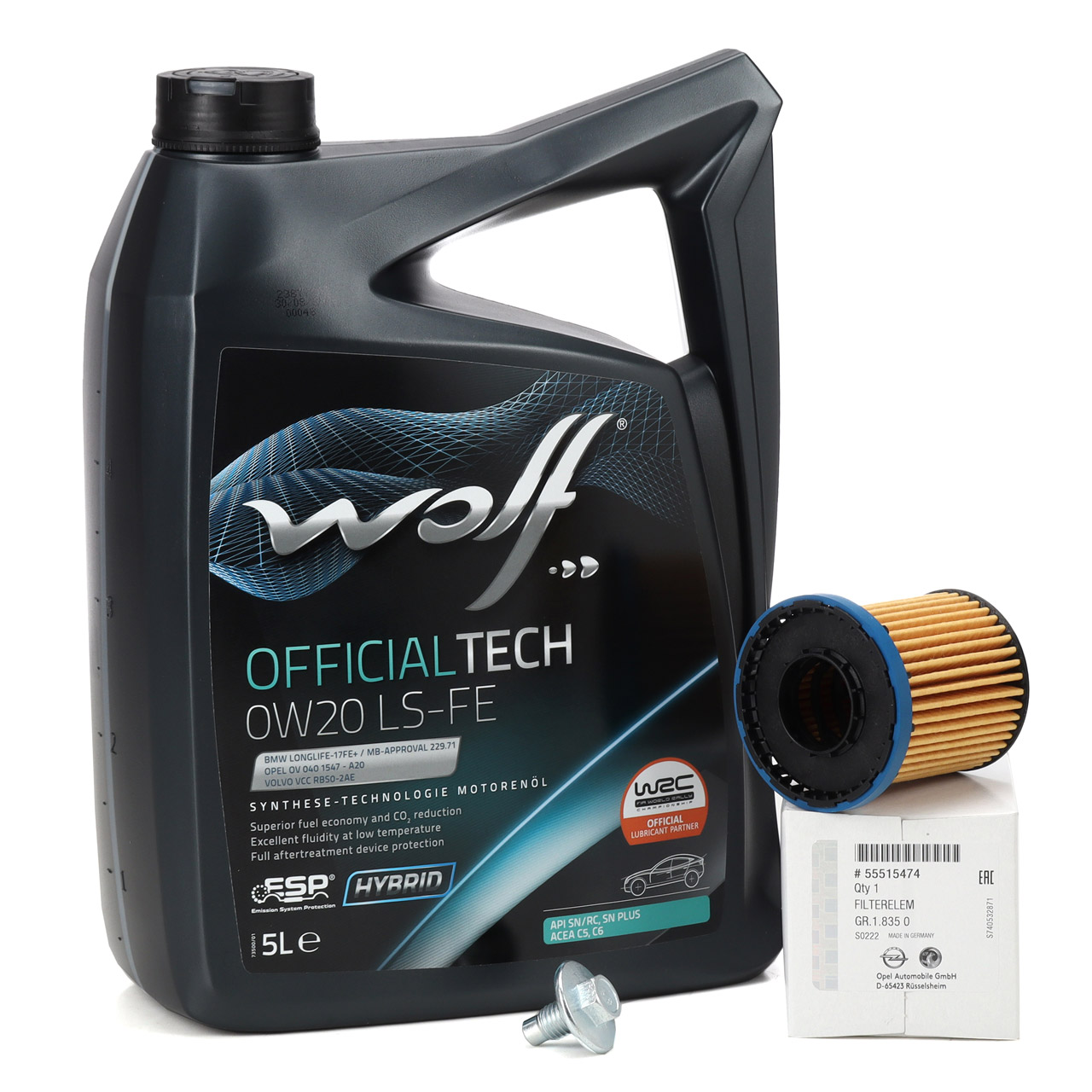 5L WOLF OFFICIALTECH 0W20 LS-FE + ORIGINAL OPEL &Ouml;lfilter f&uuml;r Insignia B 2.0 CDTi F20DVH