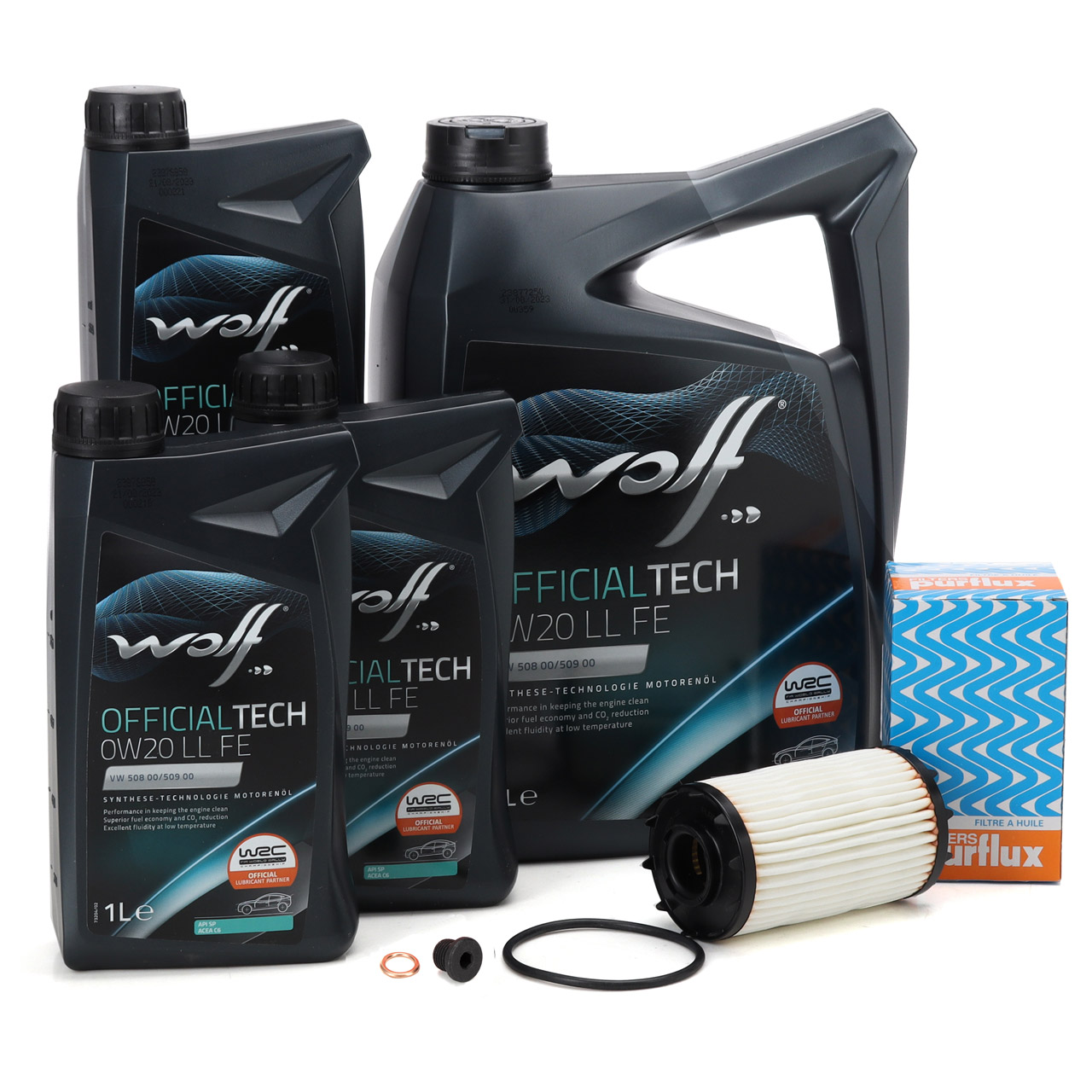 8L WOLF OFFICIALTECH 0W20 LL FE MOtor&ouml;l + PURFLUX &Ouml;lfilter f&uuml;r AUDI S4 RS4 B9 S5 RS5 F5 A6