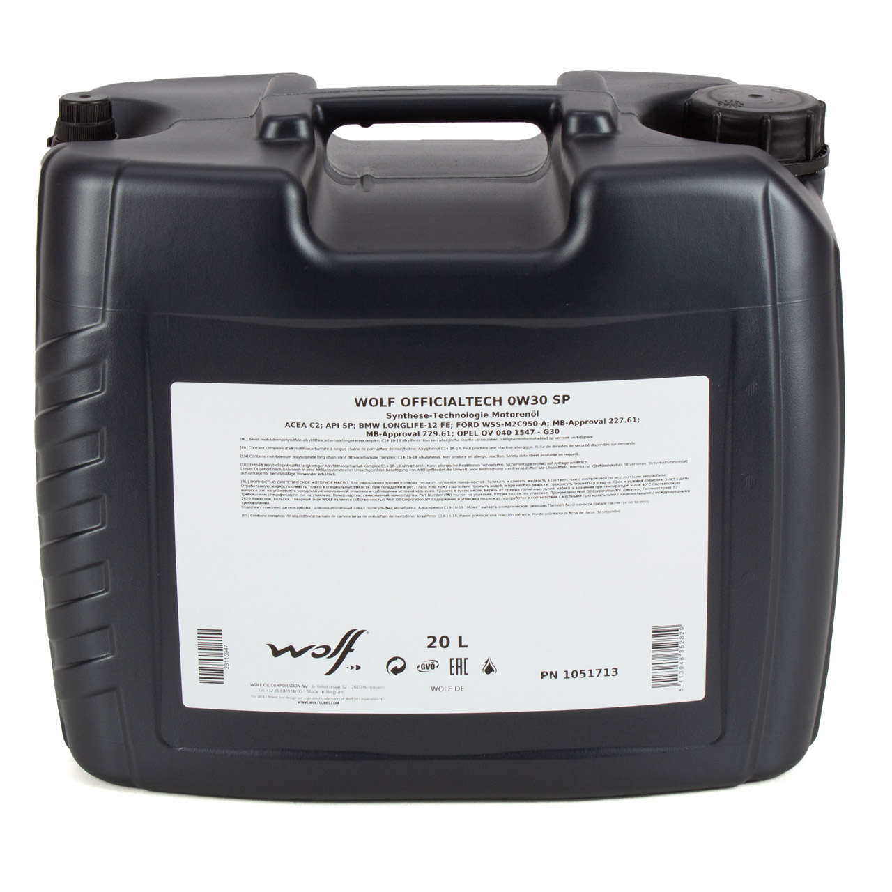 20L 20 Liter WOLF OFFICIALTECH 0W30 SP Motoröl Öl BMW Longlife  