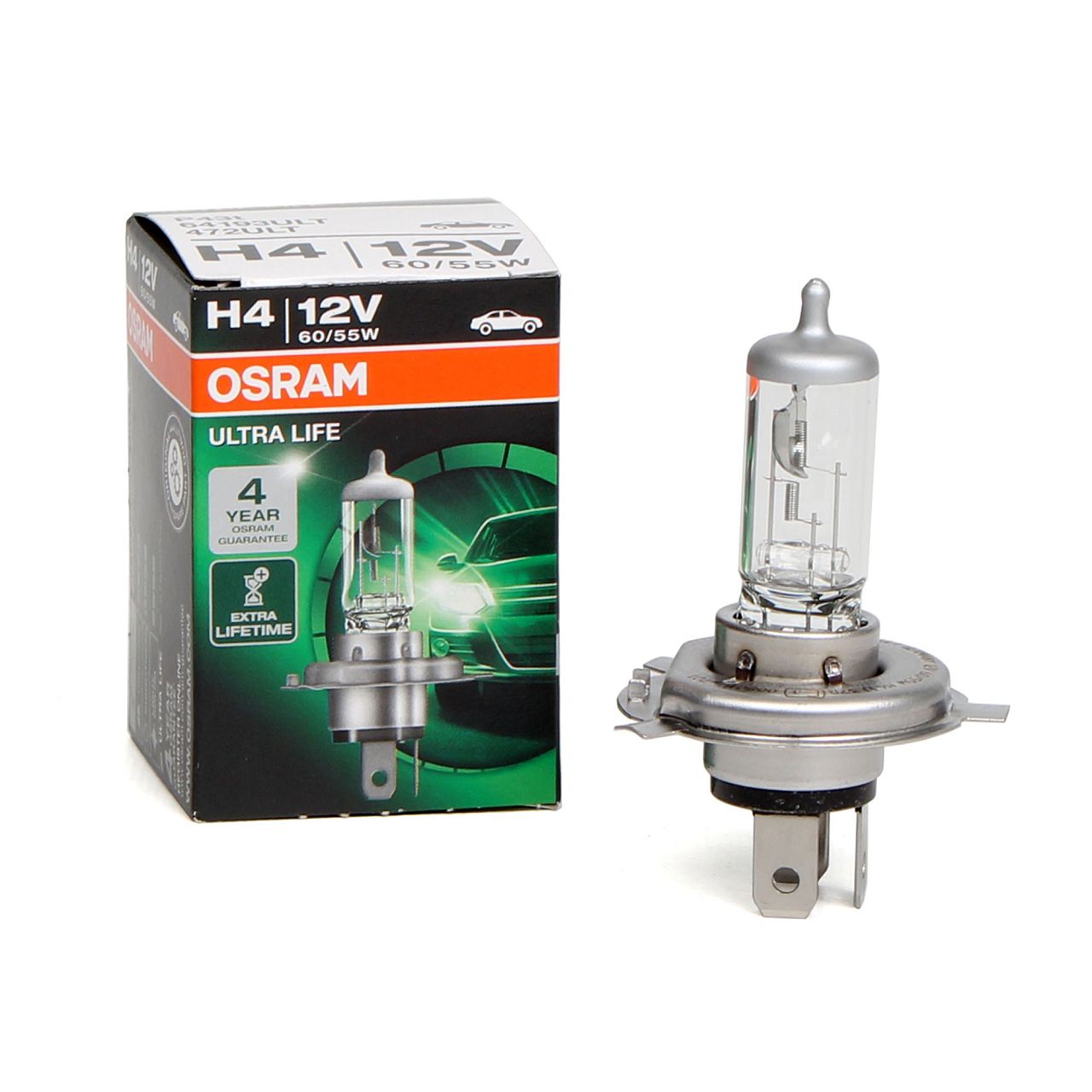 OSRAM Lampe Halogenlampe H4 ULTRA LIFE 12V 60/55W (1 Stück) P43t 64193ULT