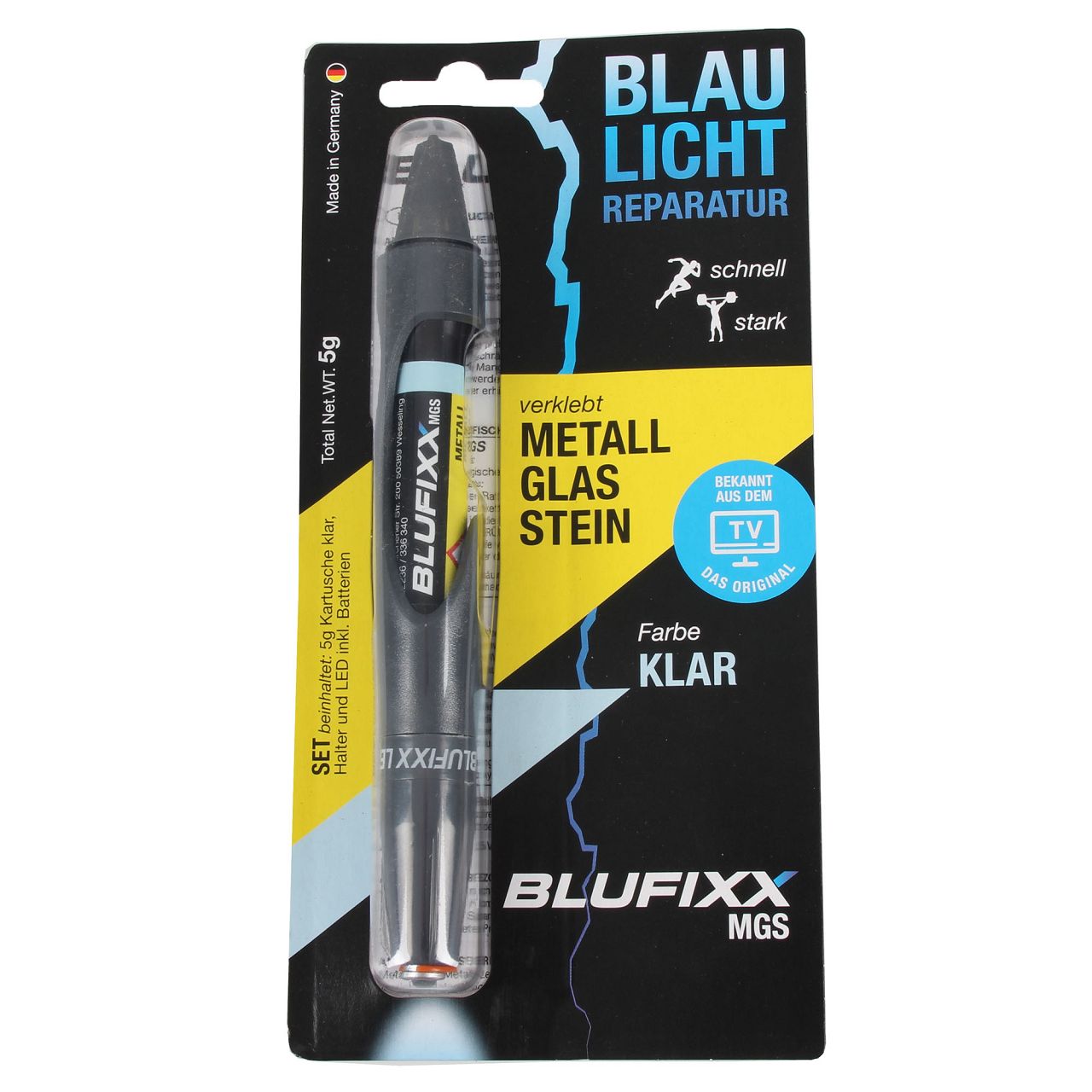 BLUFIXX MGS Reparaturstift Spezialklebstoff Set KLAR für Metall, Glas und Stein