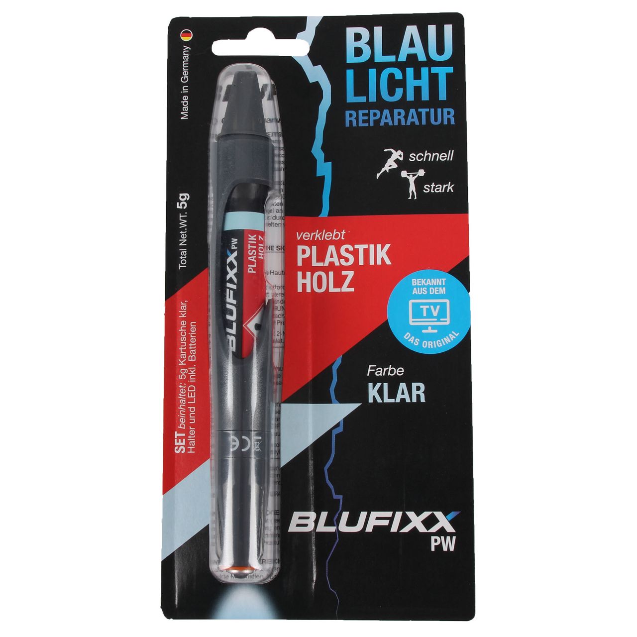 BLUFIXX PW Reparaturstift Spezialklebstoff Set KLAR für Kunststoffe und Holz