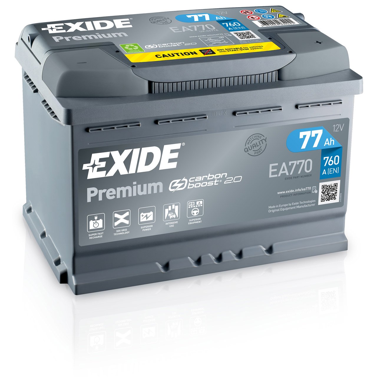 EXIDE EA770 PREMIUM Autobatterie Batterie Starterbatterie 12V 77Ah EN760A