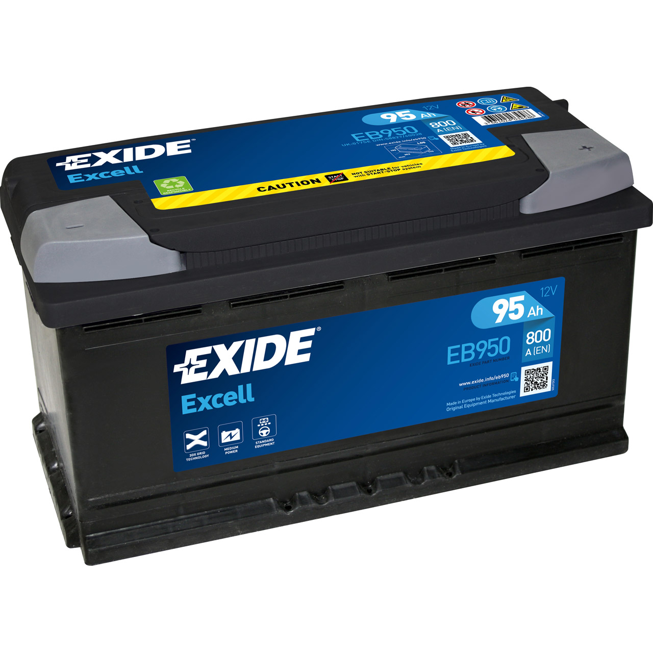 EXIDE EB950 EXCELL Autobatterie Batterie Starterbatterie 12V 95Ah EN800A