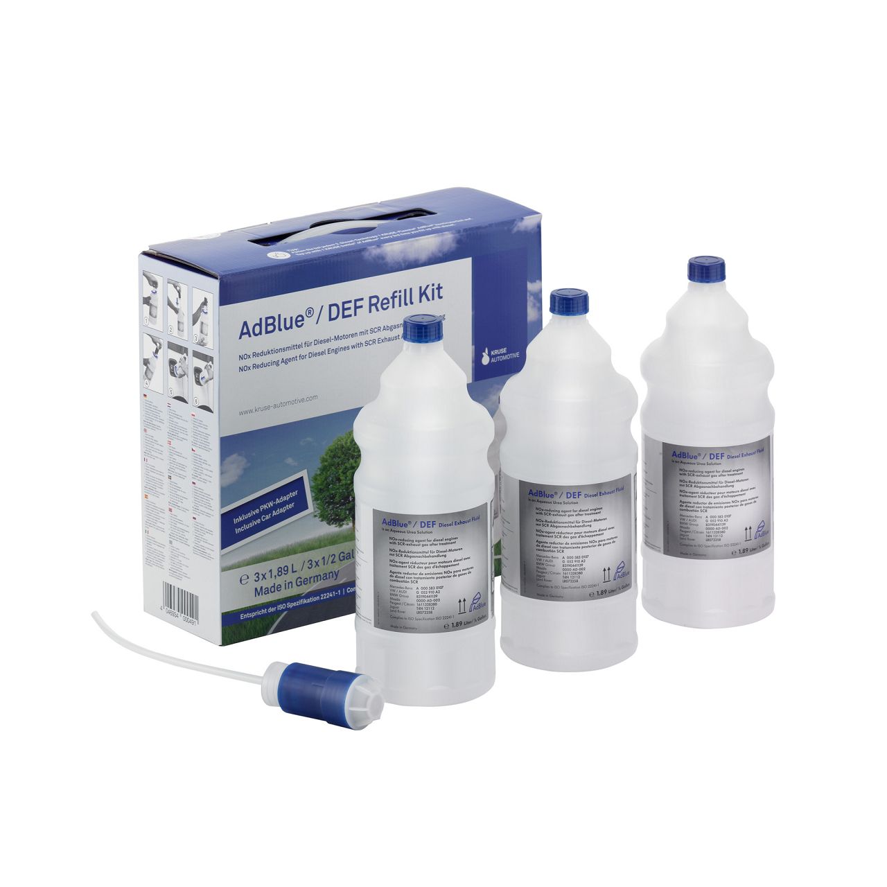 3x 1,89 Liter AdBlue® NOX-Reduktionsmittel Harnstoff Refill Kit inkl. Adapter