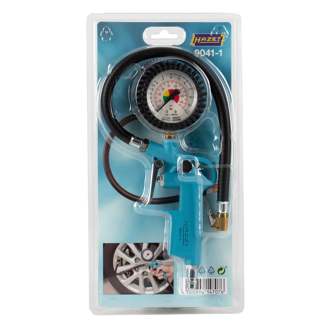 HAZET 9041-1 Reifenfüller Luftdruckprüfer Reifendruck Manometer PKW Motorrad bis 12 Bar