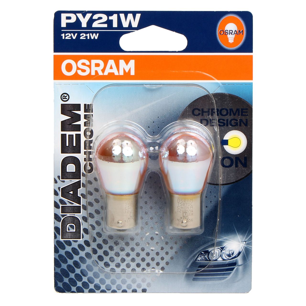 2x OSRAM Kugellampe Blinkerlampe PY21W DIADEM CHROME 12V 21W BAU15s 7507DC-02B