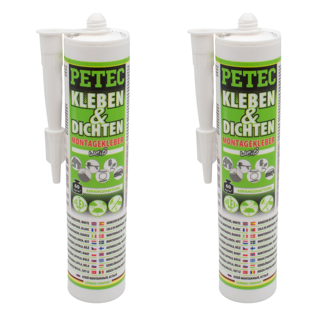 2x 290ml PETEC Kleben & Dichten Montagekleber Kleber Klebstoff elastisch weiß Kartusche
