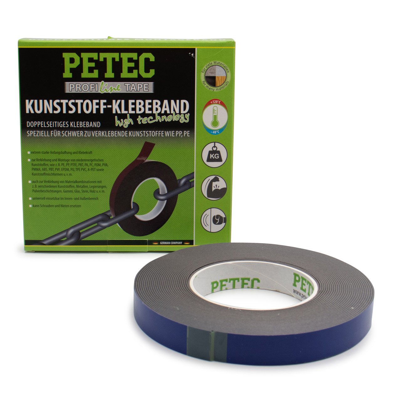 PETEC 87210 Doppelseitiges Kunstsoff Klebeband Montageband schwarz 10mx19mmx1,1mm