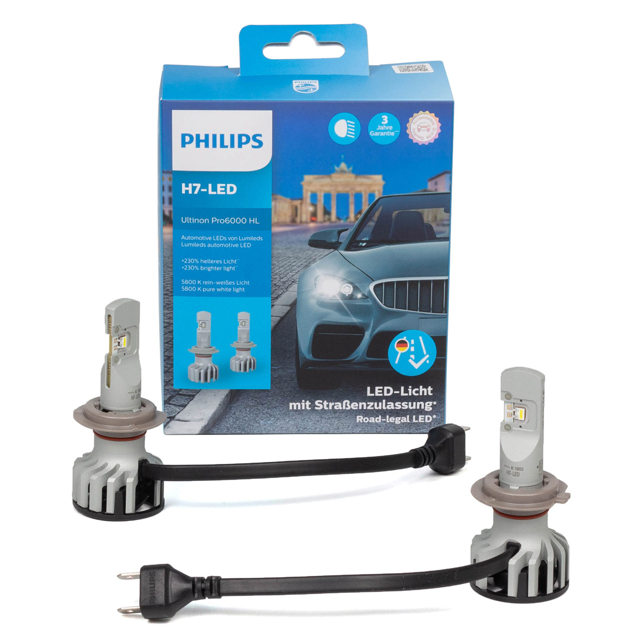 2x PHILIPS Ultinon Pro6000 H7 LED Lampe 11972X2 mit Straßenzulassung 12V +230% 5.800K
