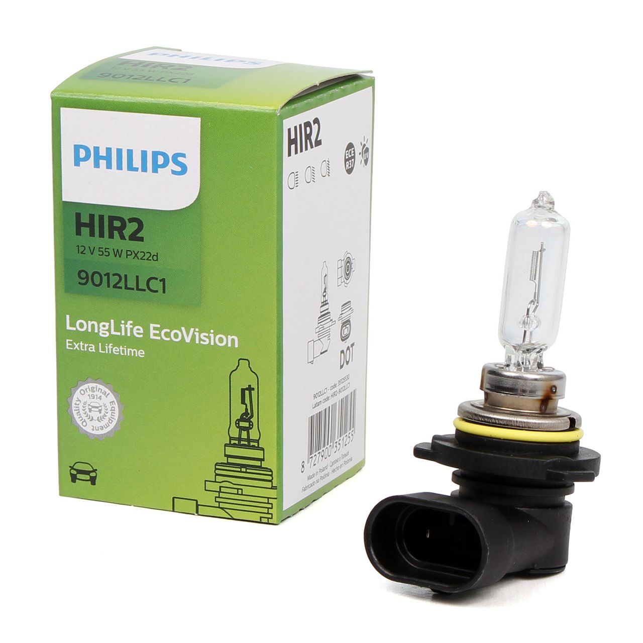 PHILIPS 9012LLC1 Halogenlampe Glühlampe LongLife EcoVision HIR2 12V 55W PX22d