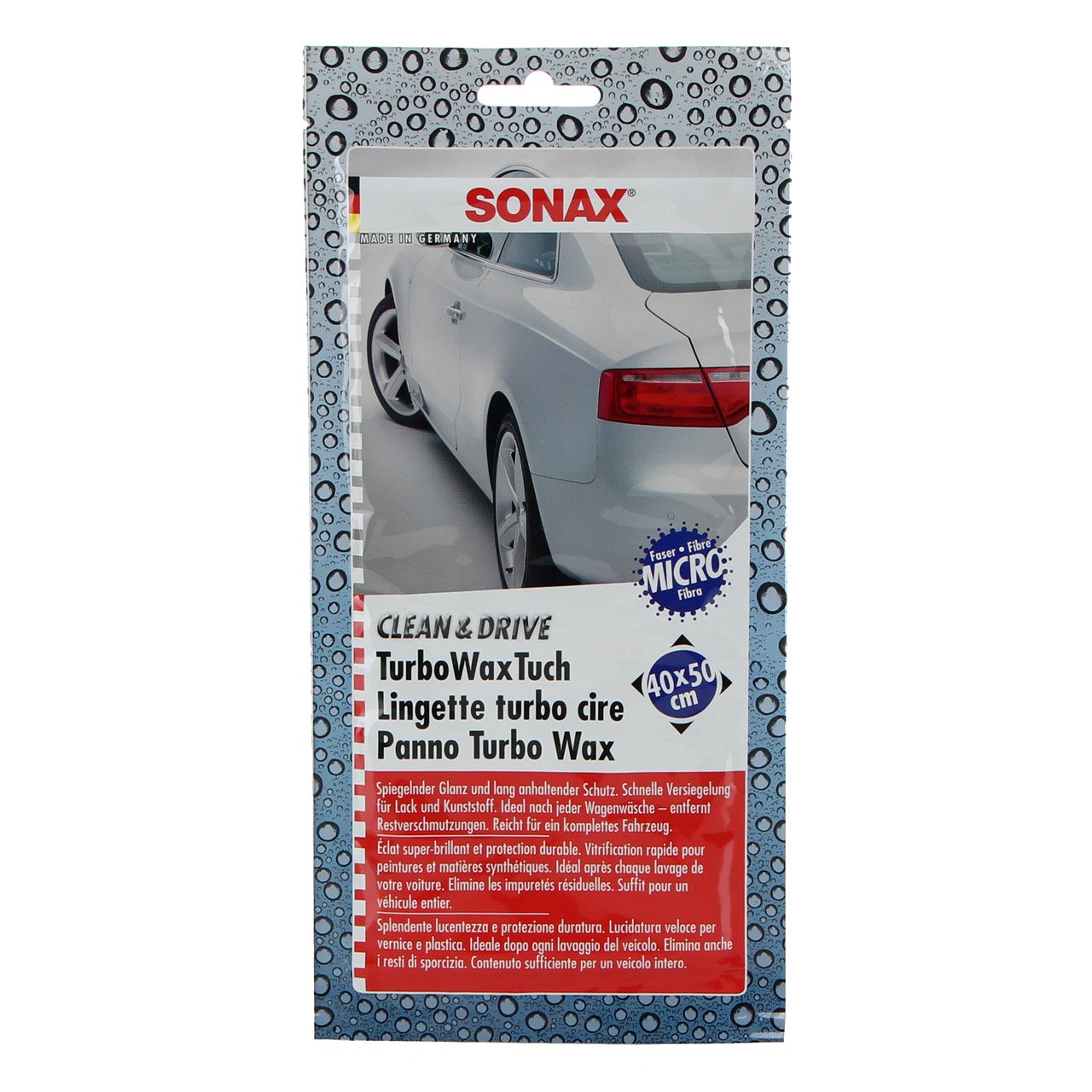 24x SONAX 414000 TurboWaxTuch CLEAN & DRIVE Wachstuch Microfaser Tuch 40x50cm