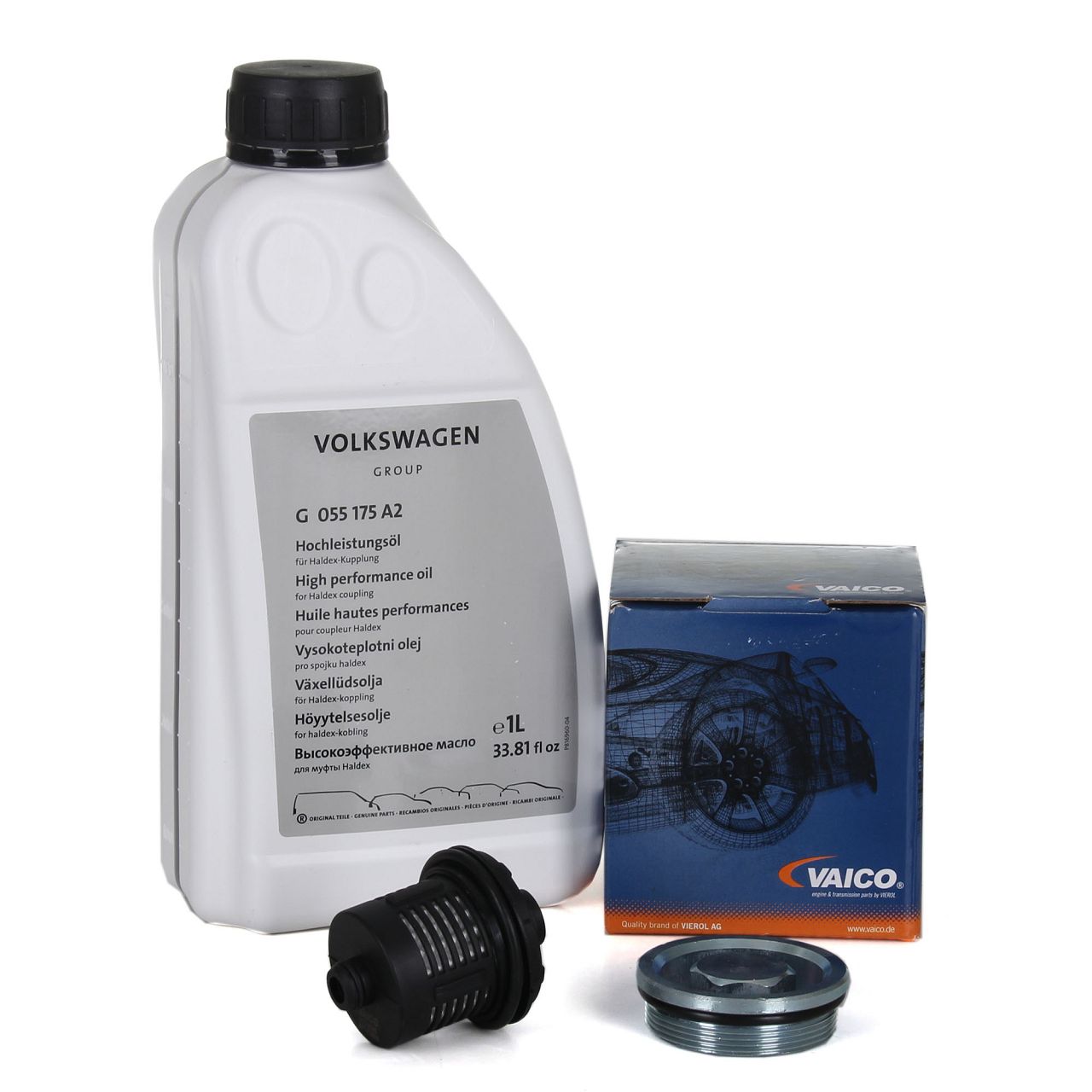 VAICO Getriebefilter + ORIGINAL VAG Hochleistungsöl Haldex-Öl ALLRAD HALDEX 1L