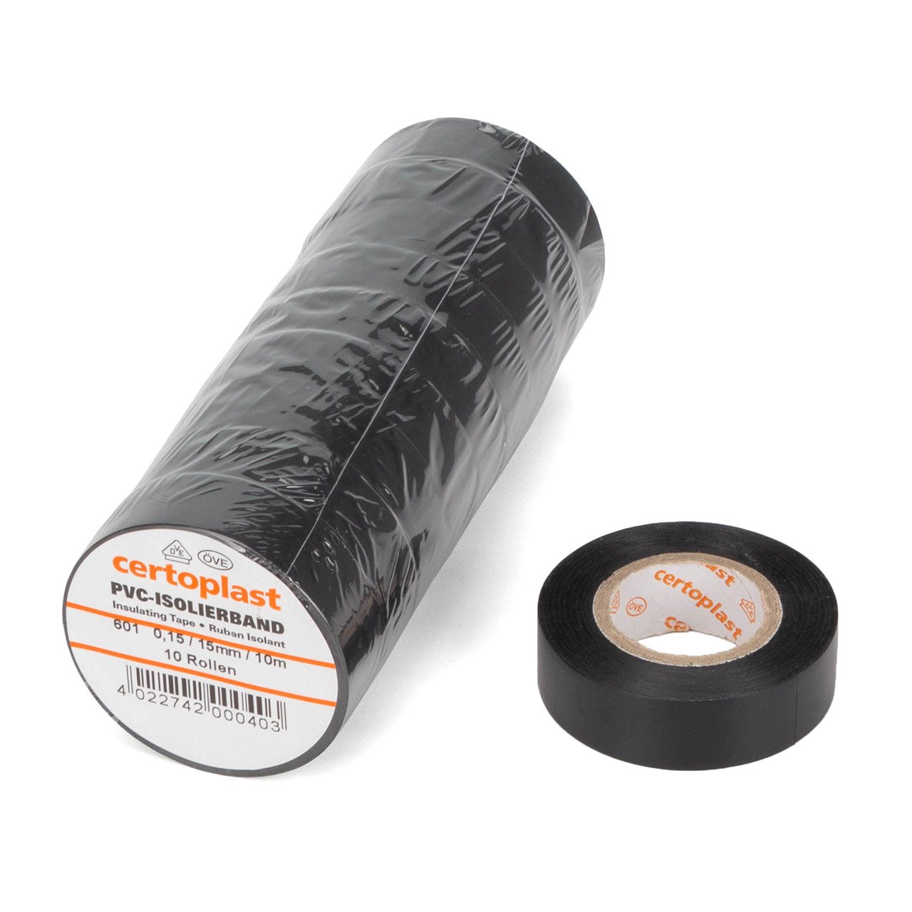 10 Rollen CERTOPLAST Isolierband PVC Klebeband Isolier-Tape ISO-Band 15mmx10m SCHWARZ
