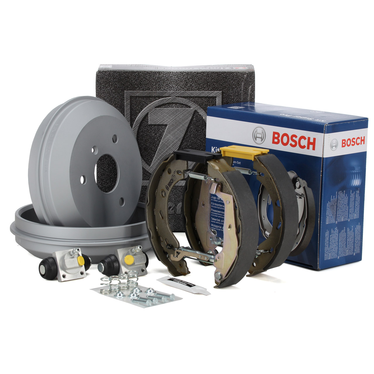 ZIMMERMANN Bremstrommeln + BOSCH Bremsbacken + Bremszylinder f&uuml;r SMART Fortwo 451 hinten