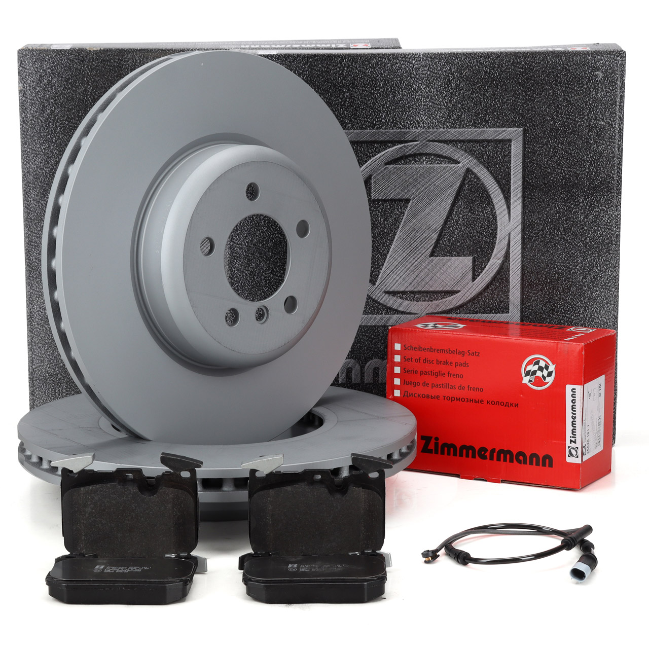 ZIMMERMANN Bremsscheiben + Brremsbel&auml;ge + Sensor f&uuml;r BMW F30-34 mit M-Sportbremse vorne