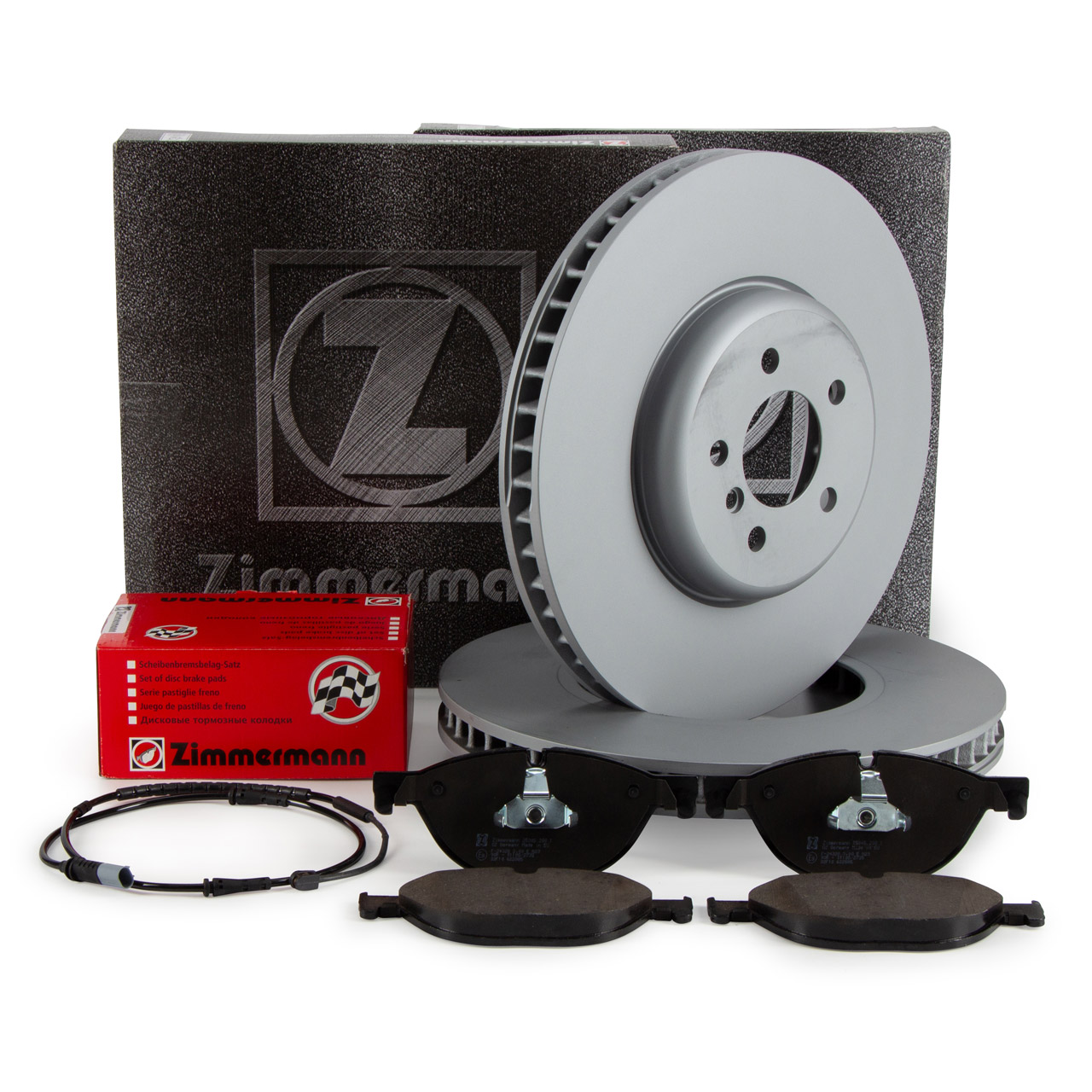 ZIMMERMANN Bremsscheiben + Bel&auml;ge Sensor f&uuml;r BMW 5er F10 550i M550d F13 F06 650i vorne