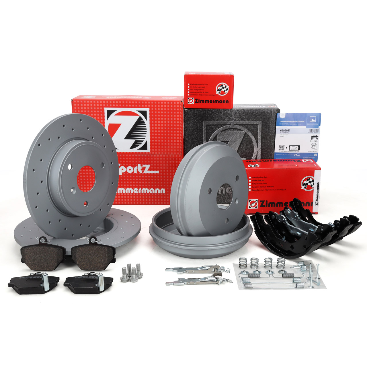 Zimmermann SPORT Brake Discs + Pads + Drums + Shoes for SMART ForTwo (Front and Rear)