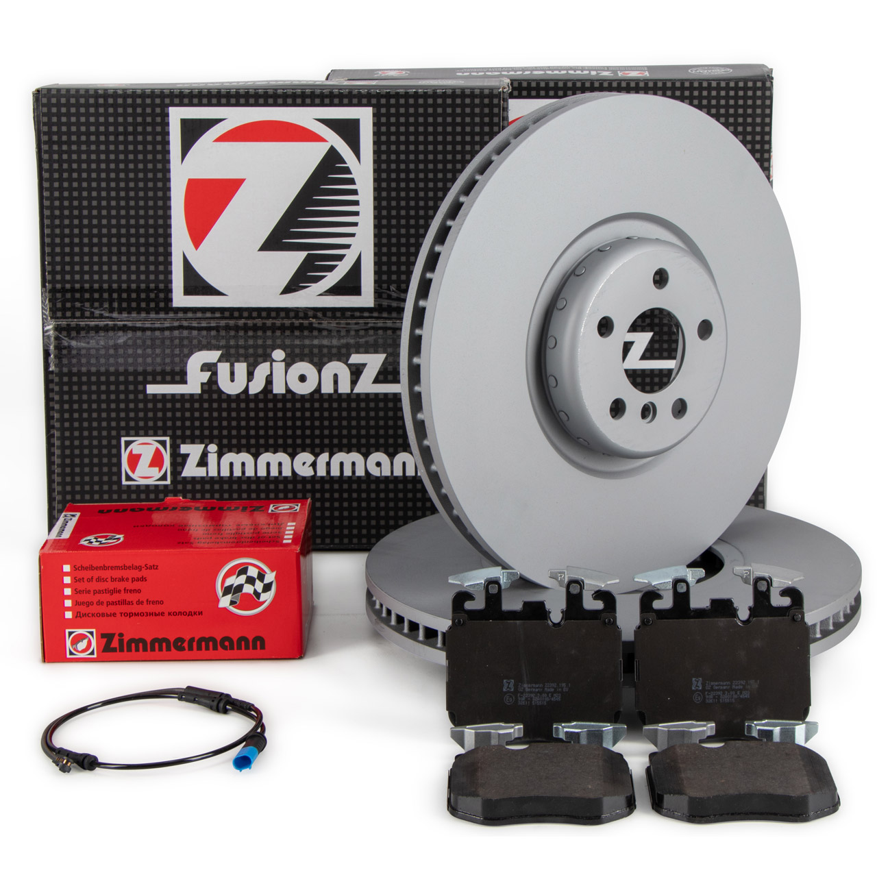 Zimmermann FORMULA F brake discs + brake pads + sensor for BMW X5 G05, X6 G06, X7 (Front)