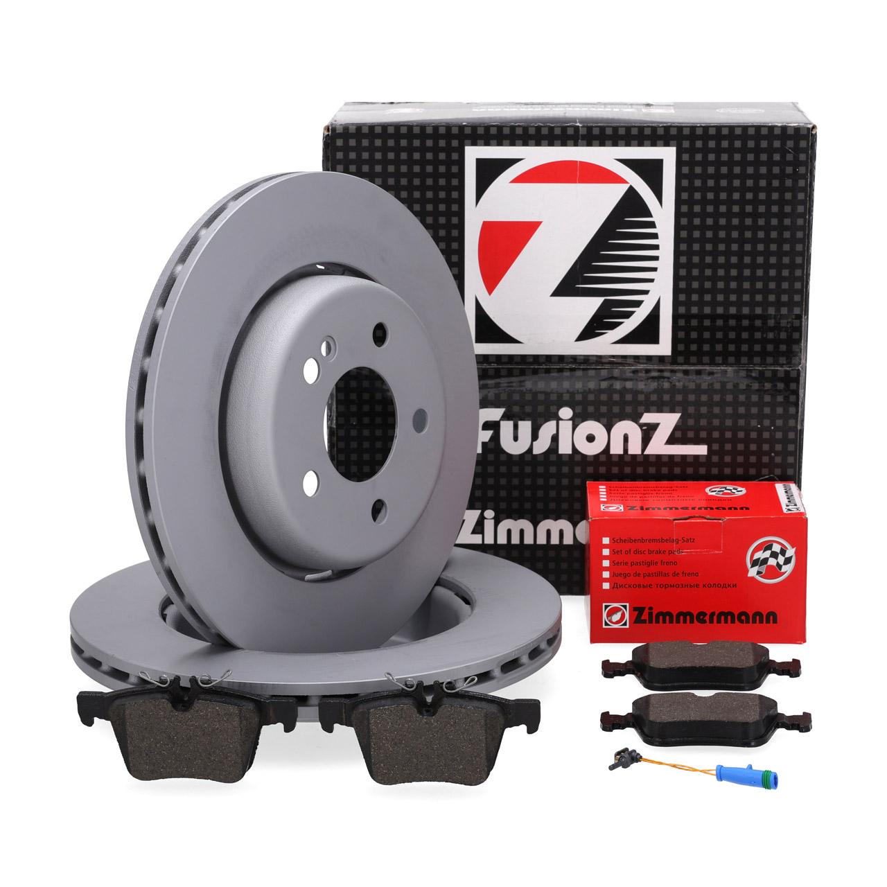 Zimmermann FORMULA S Bremsscheiben + Bel&auml;ge + Sensor f&uuml;r MERCEDES W205 S205 C/A205 hinten