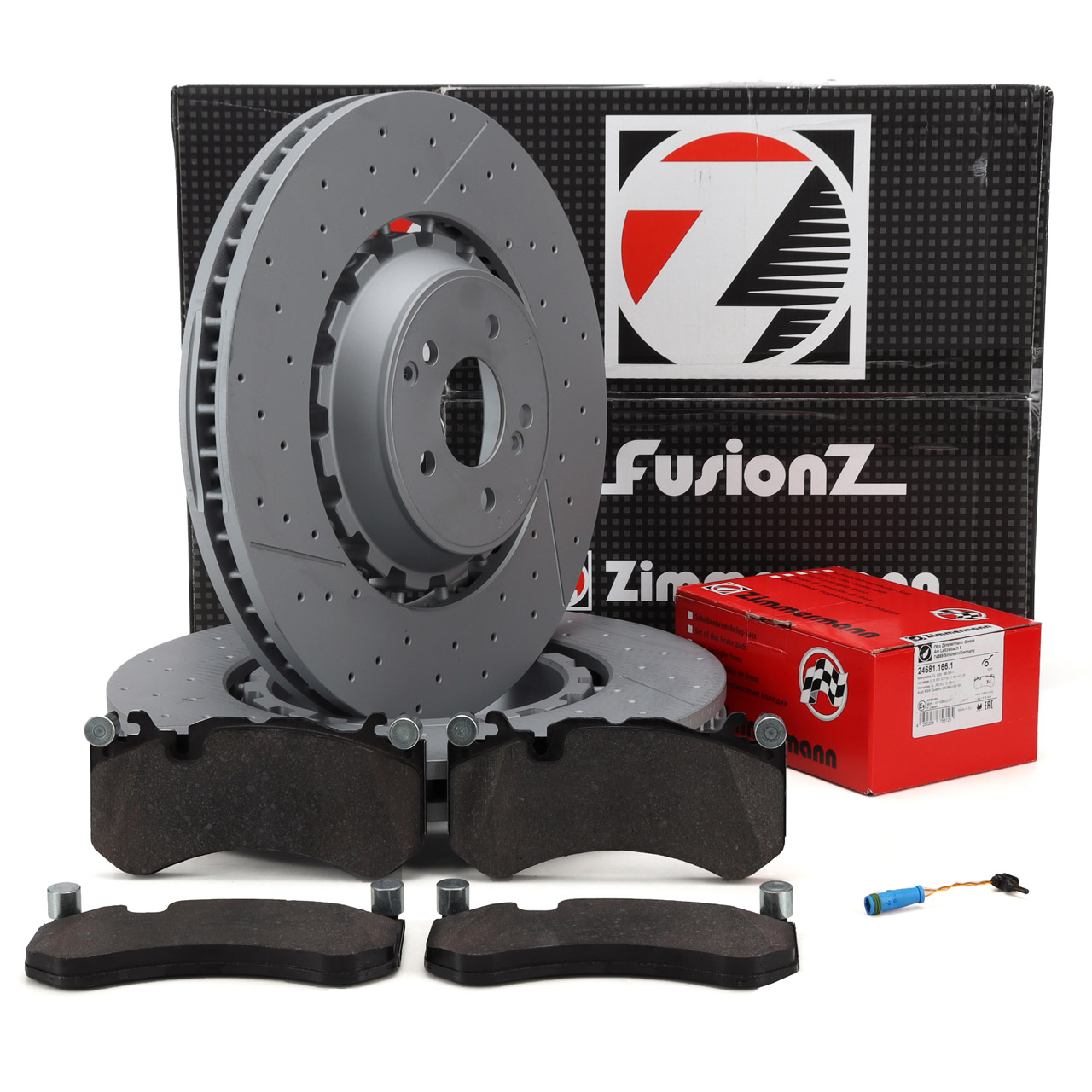 Zimmermann FORMULA Z Bremsscheiben + Beläge + Sensor für MERCEDES W213 X253 63AMG vorne