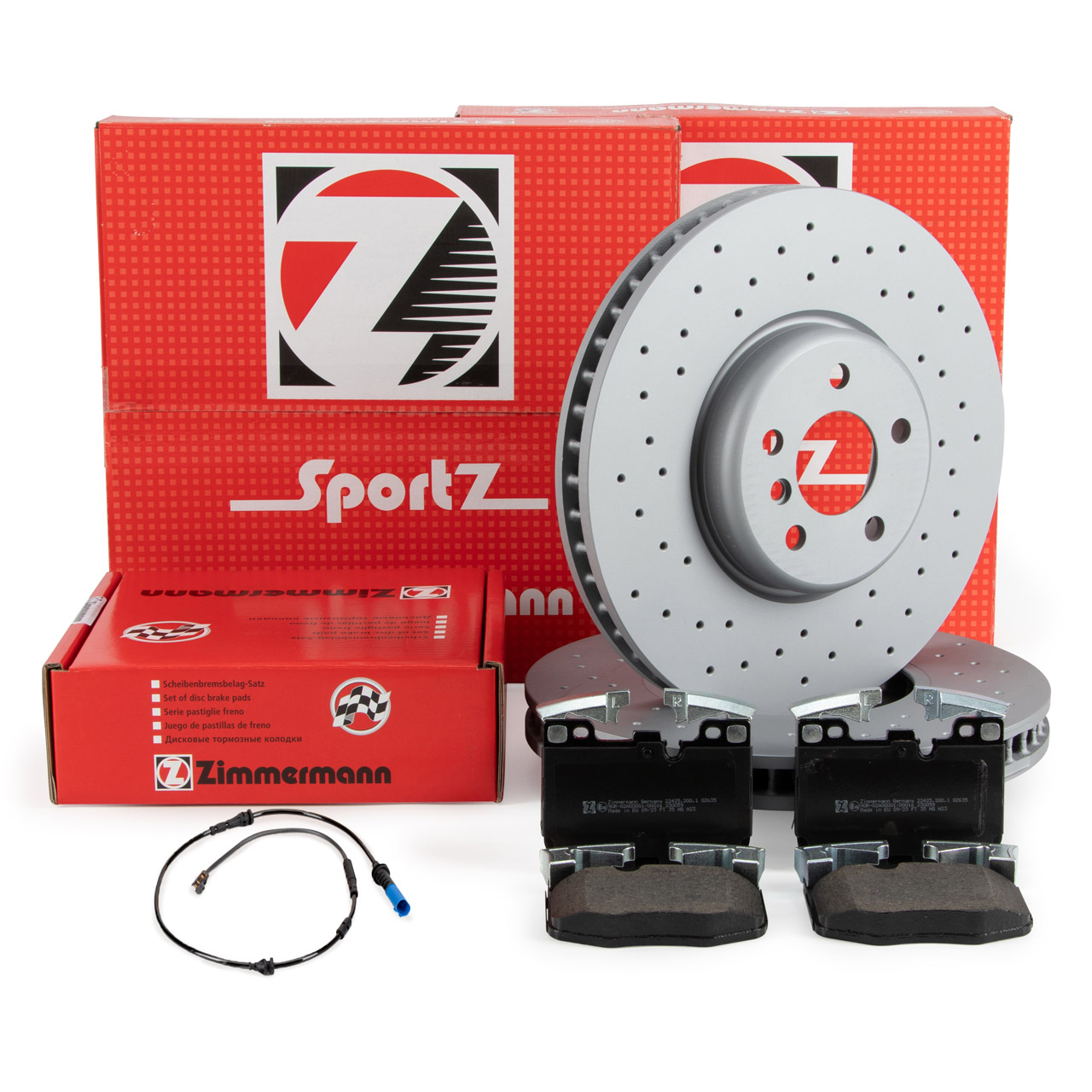 Zimmermann SPORT Bremsscheiben + Bel&auml;ge + Sensor f&uuml;r BMW X3 G01 X4 mit M-Sportbremse vorne