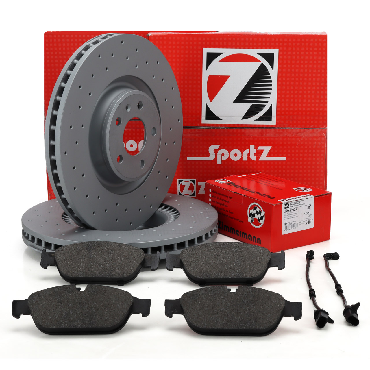 Zimmermann SPORT Bremsscheiben + Bel&auml;ge + Sensor f&uuml;r AUDI A6 C7 A7 4G 4H 1LF/1LL/1ZK vorne