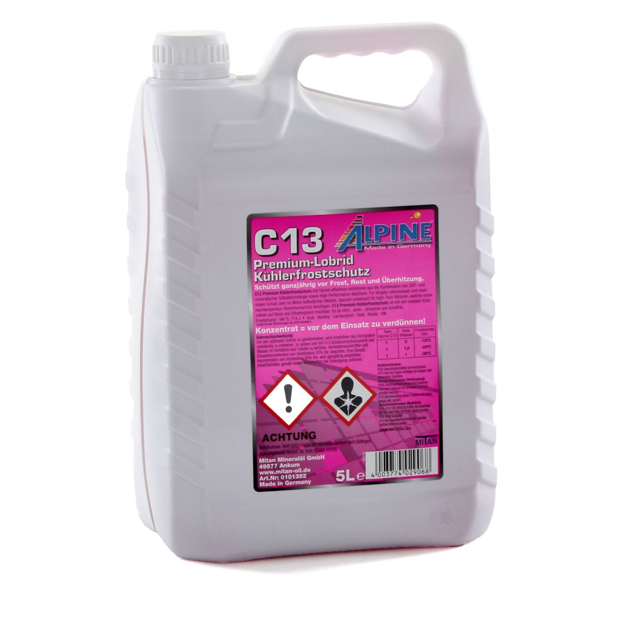 On display is a radiator antifreeze concentrate C13 in purple from the brand Alpine