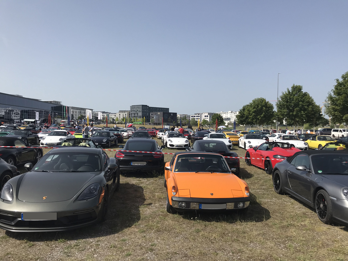 parked Porsche cars at the PFF car meeting