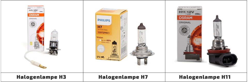 Beispielbilder für Halogenlampe H3, H7 und H11